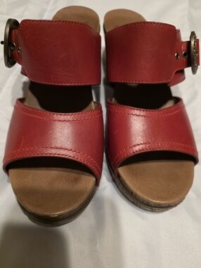 Dansko Women's Red Leather Double-Strap Slide Sandals Size 40